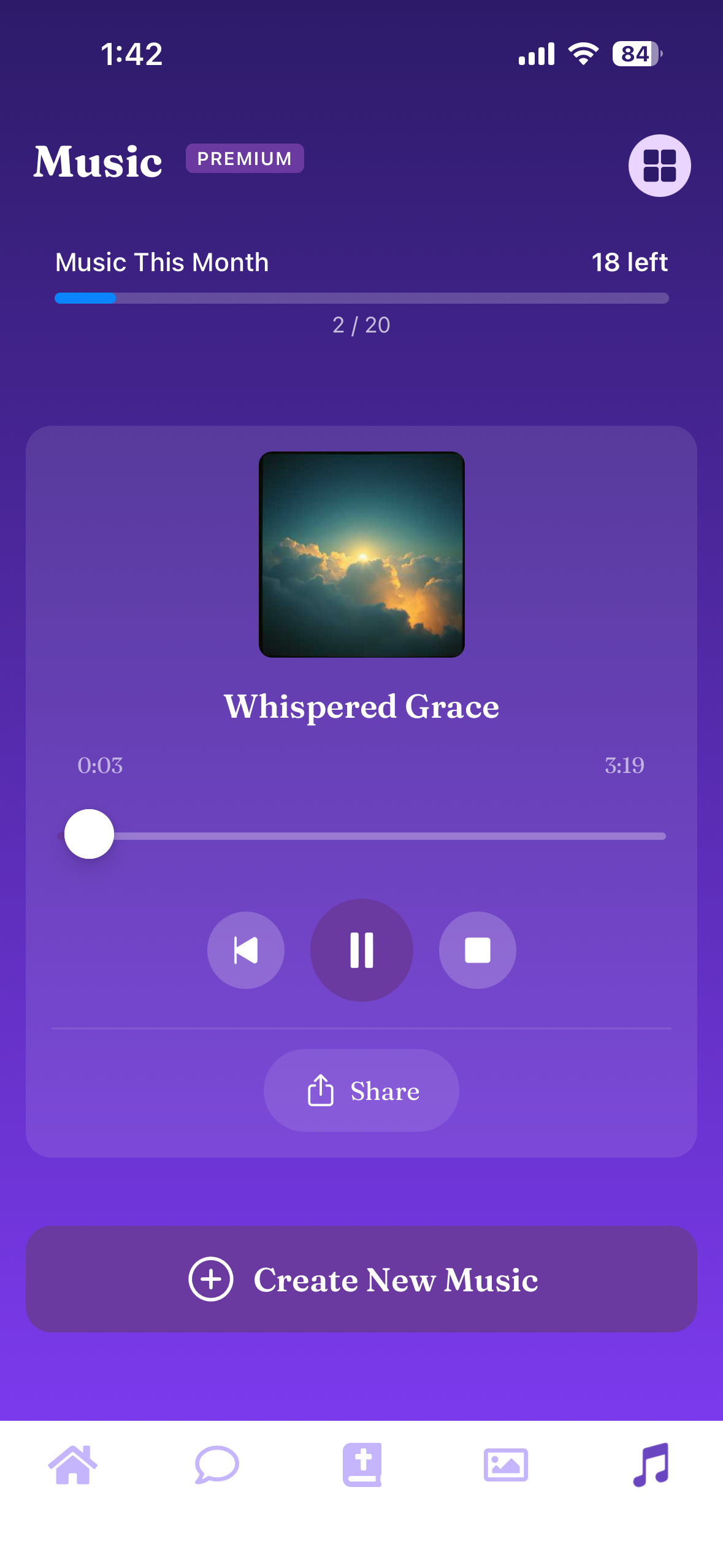 Reproductor de música de IA Católica